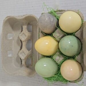 6 Vintage Alabaster Hand Carved Eggs From Italy